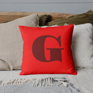Donkerrood Modern Letter Monogram   Rood Kussen