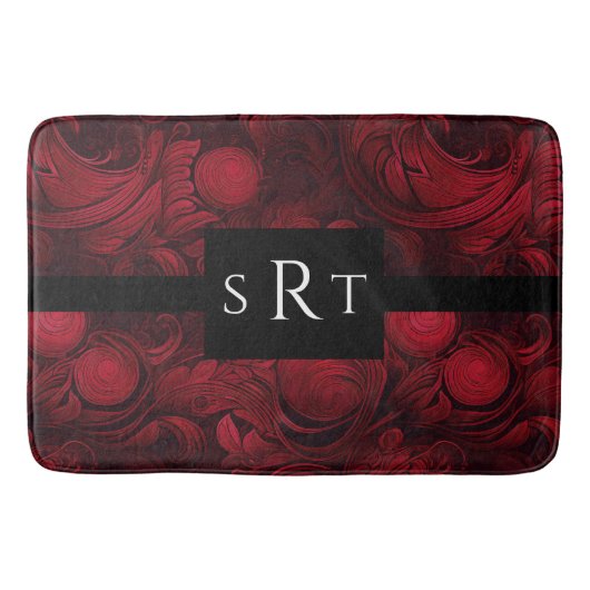 Donkerrood monogram Abstract wervelpatroon Badmat (Voorkant)