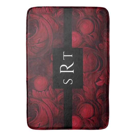 Donkerrood monogram Abstract wervelpatroon Badmat (Voorkant Verticaal)