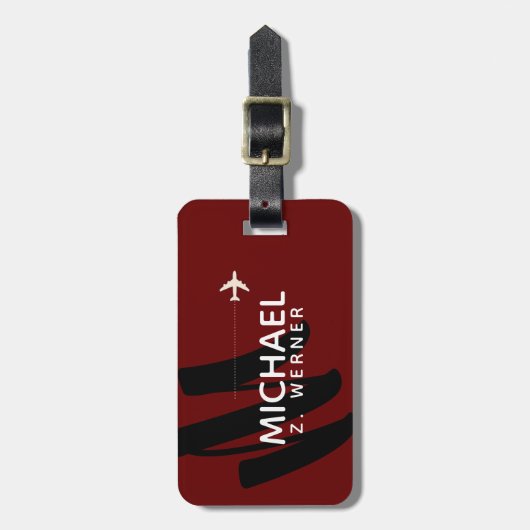 Donkerrood monogram bagagelabel (Voorkant verticaal)