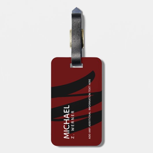 Donkerrood monogram bagagelabel (Achterkant verticaal)