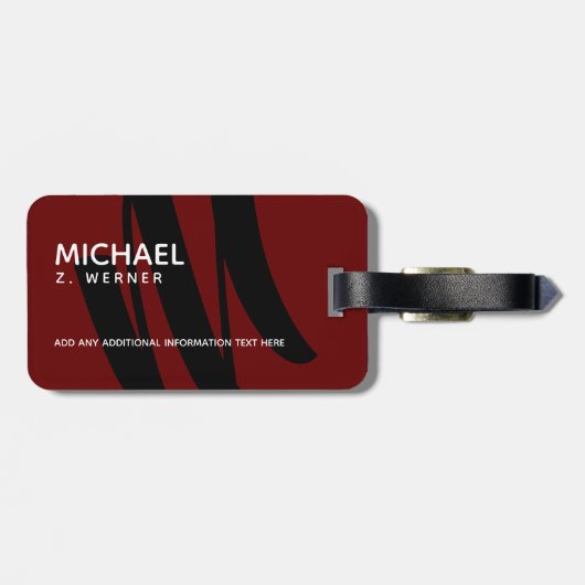 Donkerrood monogram bagagelabel (Achterkant horizontaal)