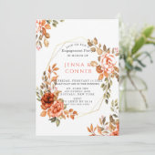 Donkerrood Oranje Floral Geometric Engagement Part Kaart (Staand voorkant)