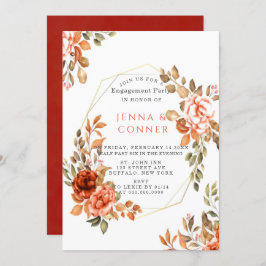 Donkerrood Oranje Floral Geometric Engagement Part Kaart