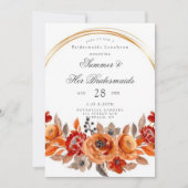 Donkerrood Oranje Floral Gold Bridesmaids Luncheon Kaart (Voorkant)