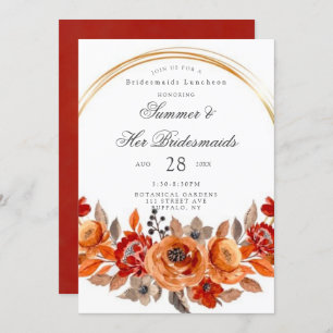 Donkerrood Oranje Floral Gold Bridesmaids Luncheon Kaart