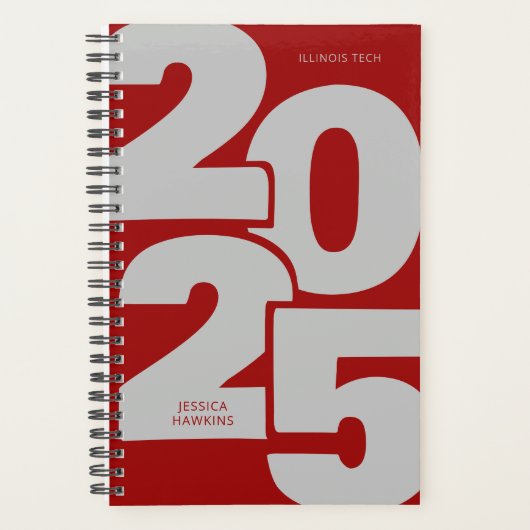 Donkerrood overlapt jaar spiraal wekelijks planner (Voorkant)