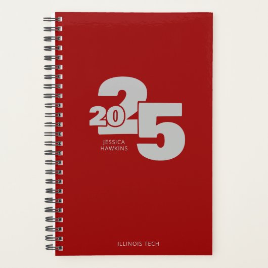 Donkerrood overlapt jaar spiraal wekelijks planner (Voorkant)