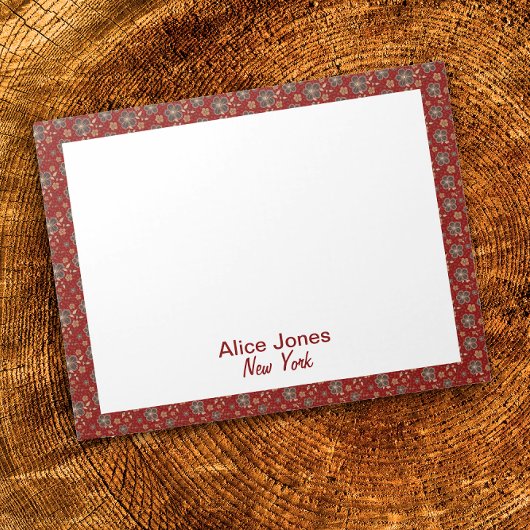 Donkerrood patroon bruine natuurlijke bloem notitieblok