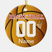 Donkerrood personaliseer Basketball met nummer Keramisch Ornament (Voorkant)