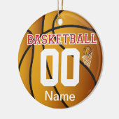 Donkerrood personaliseer Basketball met nummer Keramisch Ornament (Links)