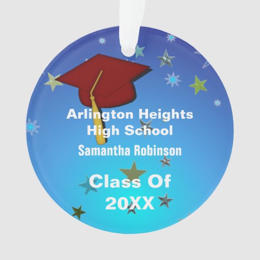 Donkerrood Pet en Sterren Acryl Afstuderen Ornamen Ornament (voorkant)