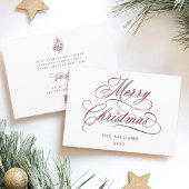 Donkerrood Romantisch Vrolijk Kerstscript Plat Feestdagenkaart