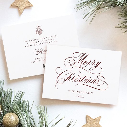 Donkerrood Romantisch Vrolijk Kerstscript Plat Feestdagenkaart