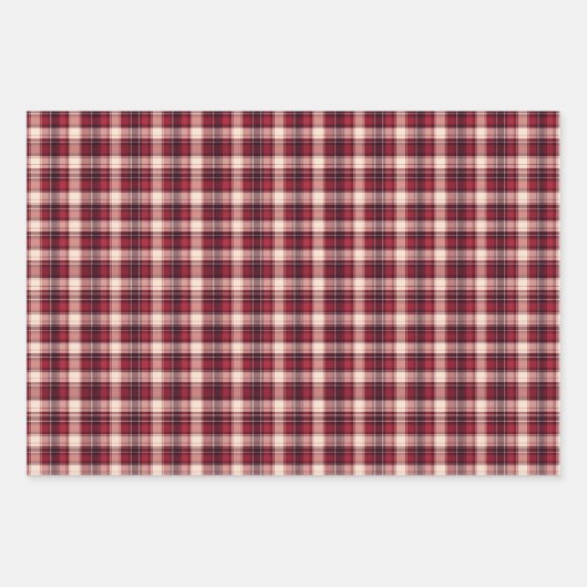 Donkerrood, rood & Crème Plaid Inpakpapier Vel (Voorkant)
