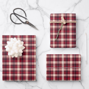 Donkerrood, rood & Crème Plaid Inpakpapier Vel