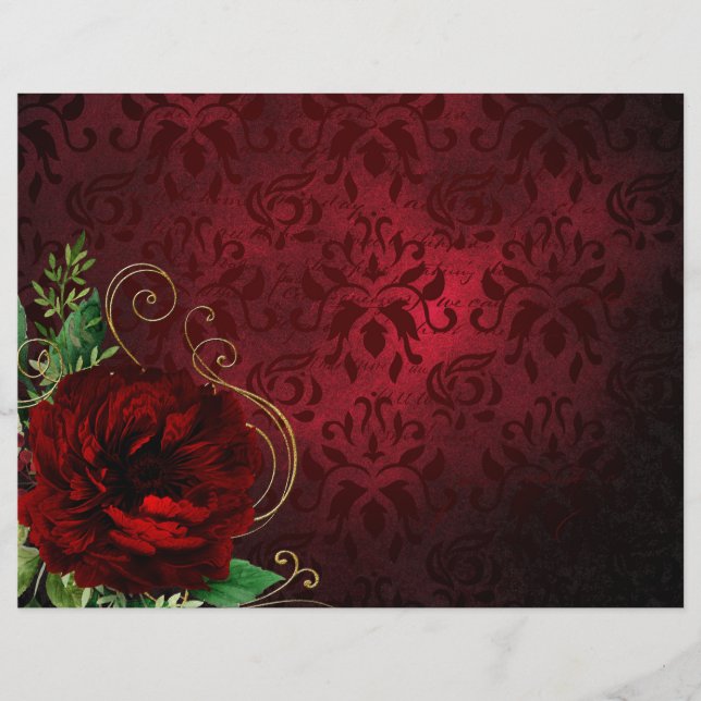 Donkerrood Rose & Damask Scrapbook Papier (Voorkant)
