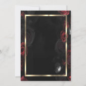 Donkerrood Roses Goud Lijst Zwart Quinceañera Kaart (Achterkant)