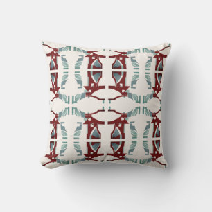 Donkerrood Seafoam Grey Gebroken wit Grote Tegels Kussen