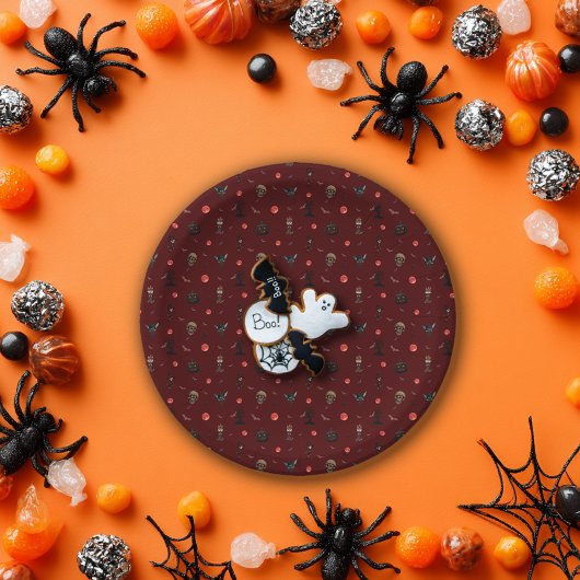 Donkerrood speels Halloween patroon Papieren Bordje