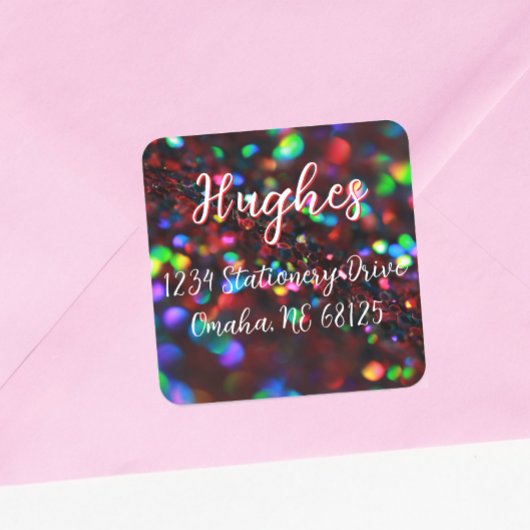 Donkerrood sprankelend adreslabel vierkante sticker