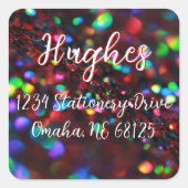 Donkerrood sprankelend adreslabel vierkante sticker (Voorkant)