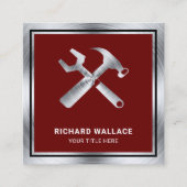 Donkerrood staal handyman automatisch reparatiemec vierkante visitekaartje (Voorkant)