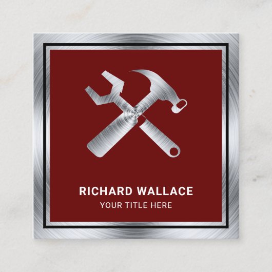 Donkerrood staal handyman automatisch reparatiemec vierkante visitekaartje (Voorkant)
