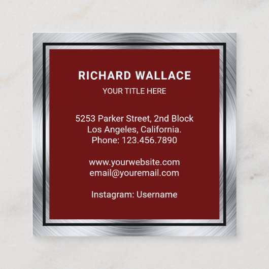 Donkerrood staal handyman automatisch reparatiemec vierkante visitekaartje (Achterkant)