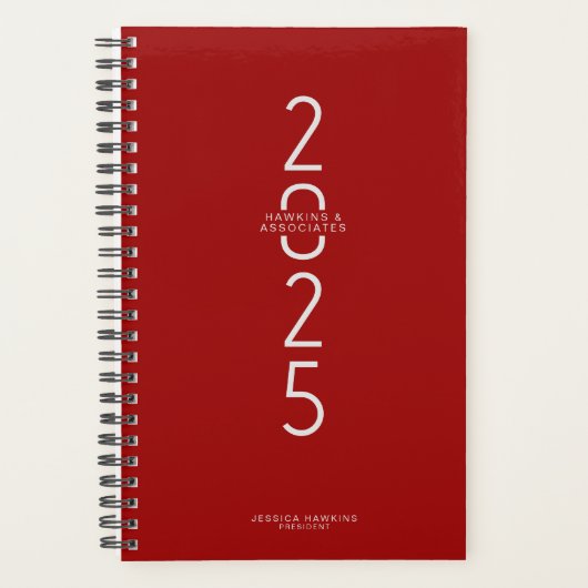 Donkerrood Verticaal Modern Jaar Wekelijks Planner (Voorkant)