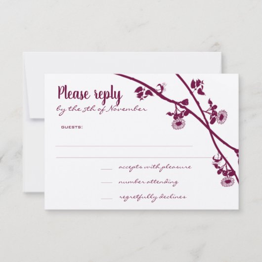 Donkerrood Violet Paars Wildflower bruiloft RSVP (Voorkant)