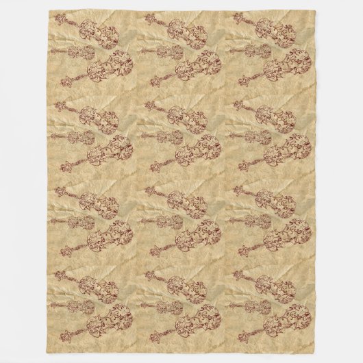 Donkerrood vioollijntekening gekreukt papier bekij fleece deken (Voorkant)