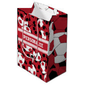 Donkerrood Voetbal collage Medium Cadeauzakje (Voorkant Gekanteld)
