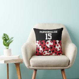 Donkerrood Voetbal collage | Naam en nummer DIY Kussen