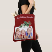 Donkerrood Vrolijk Kerstfeest Oma Foto Tote Bag (Dichtbij)