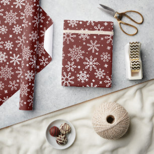 Donkerrood Winter Sneeuwvlok Patroon Cadeaupapier