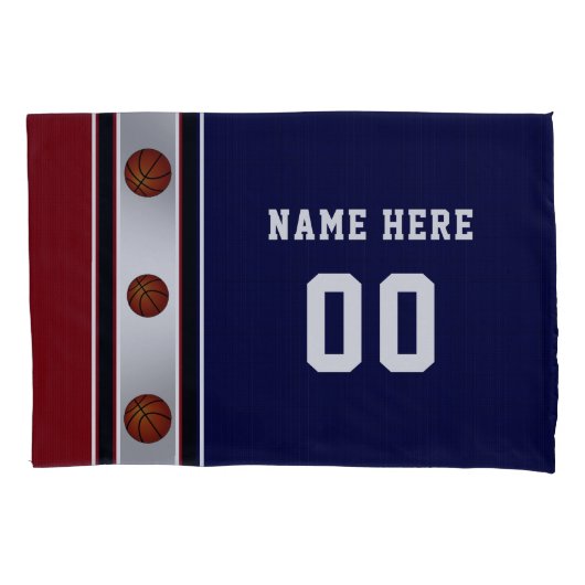 Donkerrood, wit en blauw Hoesje van de Basketball Kussensloop (Voorkant-Links)