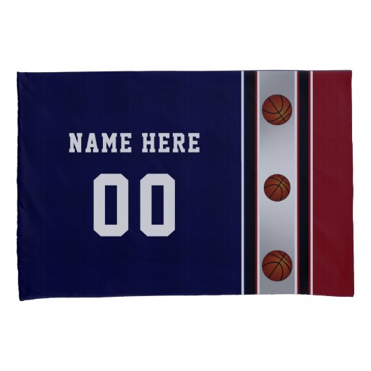 Donkerrood, wit en blauw Hoesje van de Basketball  Kussensloop (Voorkant-Rechts)