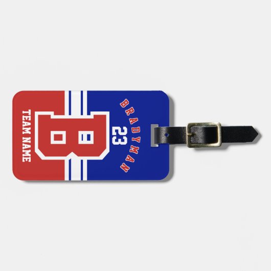 Donkerrood, wit en blauw sportontwerp bagagelabel (Voorkant horizontaal)