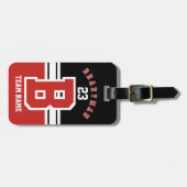 Donkerrood, wit en zwart sportontwerp bagagelabel (Voorkant horizontaal)