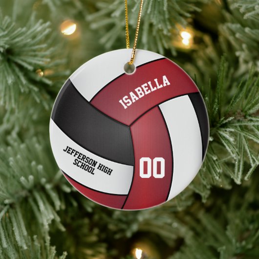 Donkerrood, wit en zwart volleybal keramisch ornament (Boom)