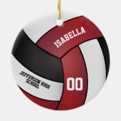 Donkerrood, wit en zwart volleybal keramisch ornament (Achterkant)