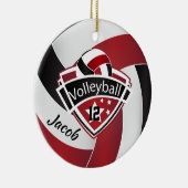 Donkerrood, wit en zwart volleybal keramisch ornament (Rechts)