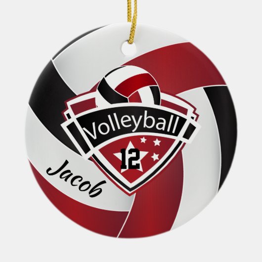 Donkerrood, wit en zwart volleybal keramisch ornament (Voorkant)