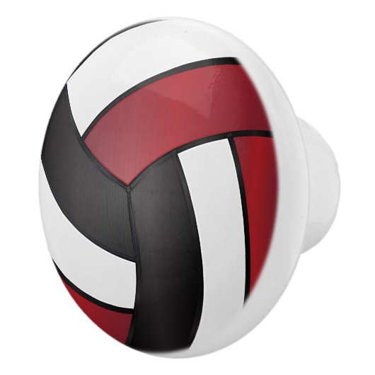 Donkerrood, wit en zwart volleybal keramische knop (Rechts)