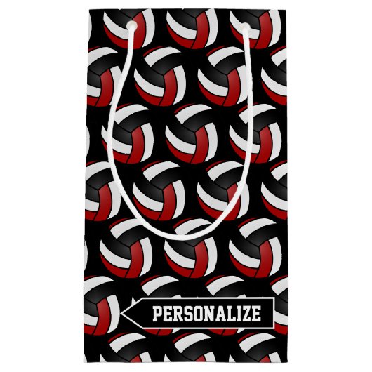 Donkerrood, wit en zwart volleybal - Personaliseer Klein Cadeauzakje (Voorkant)