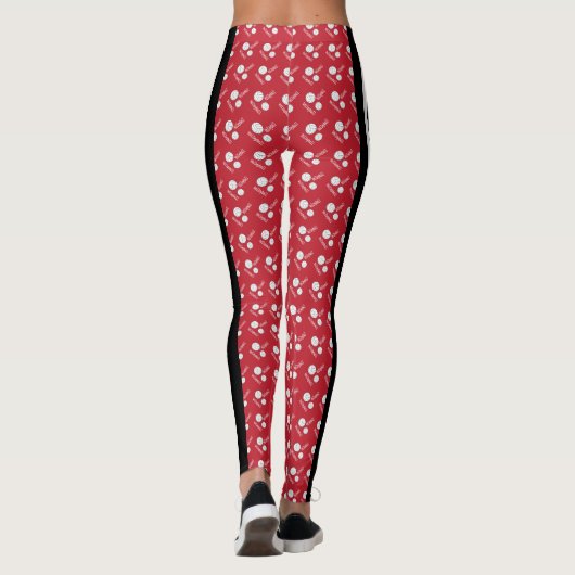 Donkerrood, wit en zwart volleybalpatroon leggings (Achterkant)