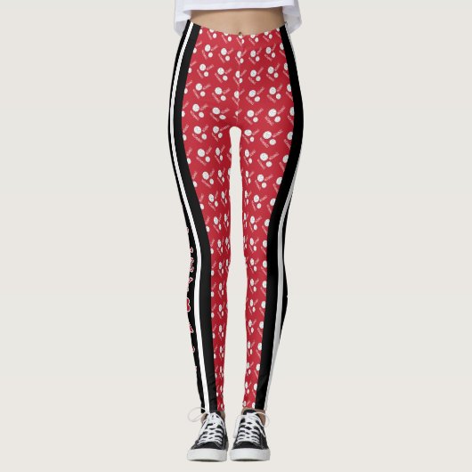 Donkerrood, wit en zwart volleybalpatroon leggings (Voorkant)