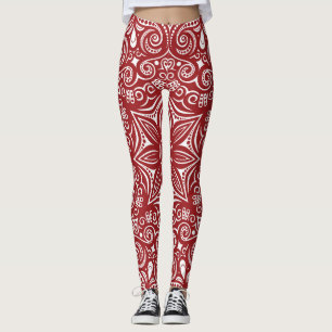 Donkerrood & Wit Fantasiepatroon Leggings