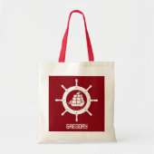 Donkerrood & wit nautisch bootwiel tote bag (Voorkant)